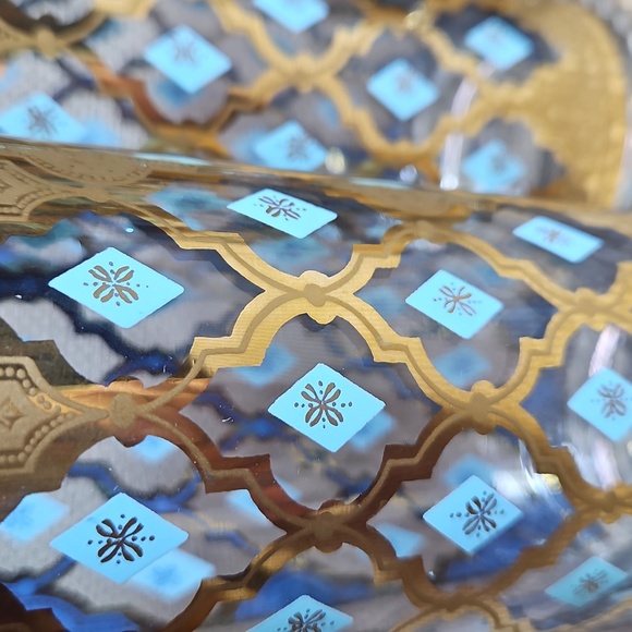 Set of 4 Culver Valencia 22K Gold & Aqua Highball Mid Century Modern Set #2 - Picture 2 of 5